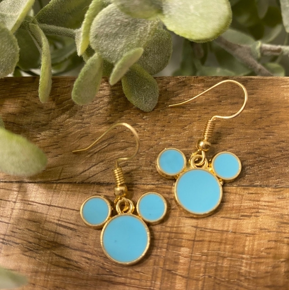 Aqua Enamel Mickey Head Earrings - Picture 3 of 4